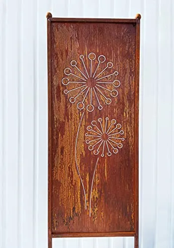 Edelrost Sichtschutz Blumen-Motiv 162 cm x 53 cm Paravent zum Stecken Gartenstecker Edelrost Gartendeko Wetterfest Rost Metall Zaun