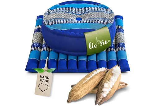 livasia Meditationskissen Yogakissen Set L - Zafu Ø 38x15cm / Matte 50x50x4,5cm, Kapok, vegan, handgefertigt