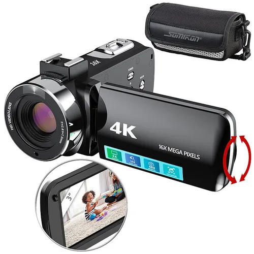 Somikon Videokamera 4K: 4K-UHD-Camcorder mit 16-fachem Zoom - Camcorder mit 4K UHD-Auflösung und 16-fach Digitalzoom • Integriertes Mikrofon, WLAN-Funktion und kostenloser App für einfache Steuerung • Ideal für hochauflösende Video- und Fotoaufnahmen.