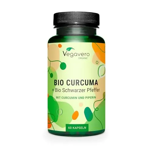 Bio Kurkuma Kapseln | Einzigartig: Curcuma Extrakt – kein Pulver | 14.200 mg Kurkuma-Äquivalent pro Einheit | 152 mg Curcumin | Mit Piperin | 60 Stück | Vegan | Deutsche Produktion von Vegavero®