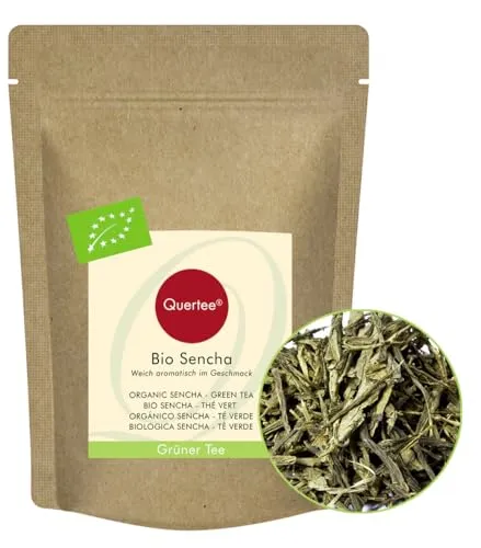 Sencha Tee BIO Grüner Tee - lose und geschnitten - 100% natürlich - weich aromatisch im Geschmack von Quertee (200 g)