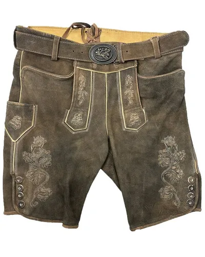 Maddox Trachtenlederhose 'Silbersee' mit Gürtel, Used Erle