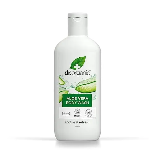 Dr. Organic Aloe Vera Körperwäsche, Duschgel, natürlich, vegan, tierversuchsfrei, paraben- und SLS-frei, recycelbar und recycelter ozeangebundener Kunststoff, zertifiziert biologisch, 250ml