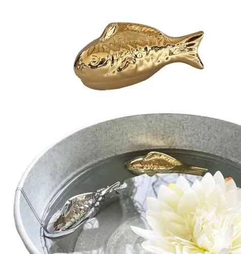 itsisa Teichdeko Schwimm Fisch Gold 16 cm aus Porzellan schwimmend für Schwimmschale, als Teich Deko, Deko für Vogeltränke etc. - Fische, Schwimmtiere