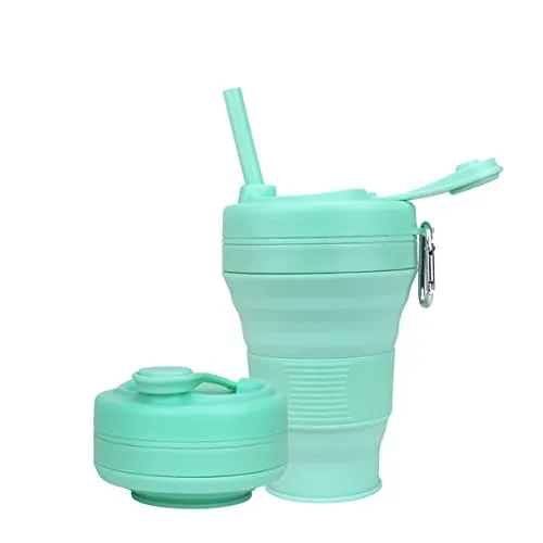 UNNESTAR Zusammenklappbare Camping Tasse mit Strohhalm Silikon faltbare Kaffeetasse Sport Flasche Portable Travel Outdoor Auto 600ml