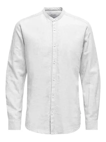 ONLY & SONS Langarmhemd Caiden in Weiß - Herren-Freizeithemden aus 55% Baumwolle und 45% Leinen, ideal für einen lässigen Look mit Bubikragen und langem Arm.