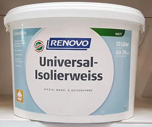 Renovo 10 Liter Isolierweiss gegen Nikotin - Farben, ideal zur Abdichtung von Nikotin- und Wasserflecken für ein sauberes Raumklima
