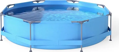GOPLUS Pool mit Filterpumpe, PVC Schwimmbad mit Metallrahmen & Bodenablauf & rutschfesten Fußpolstern, Outdoor-Schwimmbecken, blau (300 x 300 cm)