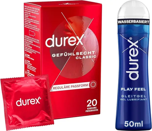 Durex Gefühlsecht Classic Kondome 20 + Gleitgel Play Feel 50ml