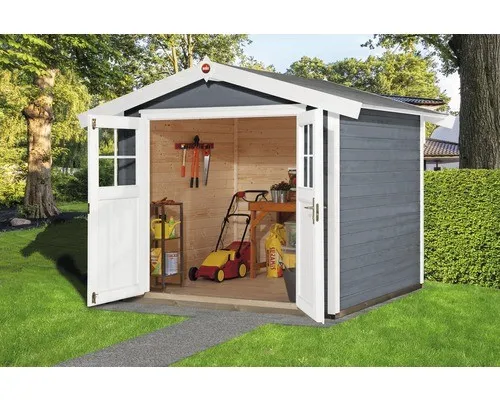 WEKA Gartenhaus Massivholz 285 x 235 cm grau-weiß