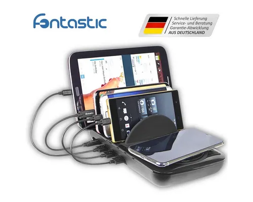 Handy Ladegerät 253195 - Tragbares Ladegerät mit 4 Anschlüssen, ideal für schnelles Laden unterwegs. Universelle Kompatibilität mit Qi-Technologie, perfekt für alle Smartphones!