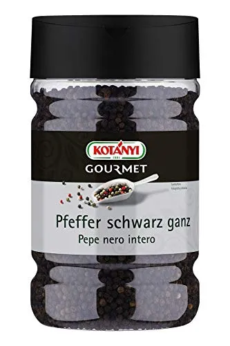 Kotanyi Pfeffer schwarz ganz, 1200 ml - Gewürze für Großverbraucher - Ungemahlene Kräuter & Gewürze - Feinster ganzer schwarzer Pfeffer von Kotányi für unvergessliche Aromen in Fleischgerichten, Saucen und mehr. Ideal für Gastronomie und Hotellerie.