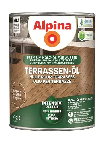 Alpina Terrassen-Öl Bangkirai 2,5 Liter - Holzöle für den optimalen Schutz von Bangkirai-Terrassen, wasserabweisend und UV-beständig für eine lange Lebensdauer.