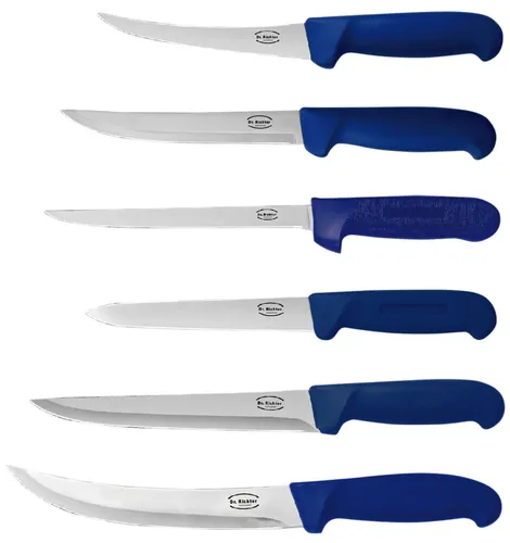 Dr. Richter 6-teiliges Metzgermesser Set | Profi Messer für Fleischverarbeitung - Messer, Beile & Sägen – Hochwertiges Set mit 6 speziellen Messern für präzises Ausbeinen, Filetieren und Schneiden von Fleisch.