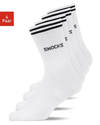 SNOCKS Sportsocken Hohe Tennissocken mit Streifen für Damen & Herren (4-Paar) aus Bio-Baumwolle, stylish für jedes Outfit
