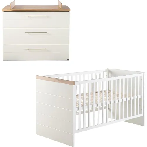 roba Babyzimmer ‚Nele‘ 2-teilig - Möbel Set für Baby- & Kleinkinderzimmer mit Kombi-Kinderbett 70 x 140 cm und breiter Wickelkommode, höhenverstellbar und schadstoffgeprüft für höchste Sicherheit.