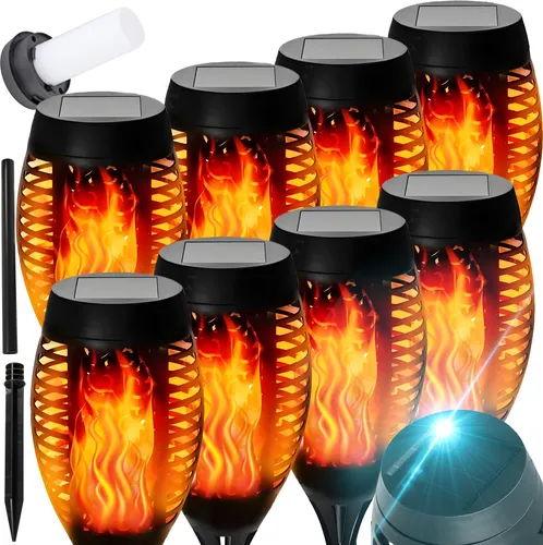 Retoo Solarlampen für Außen - 8 Stück LED Solarleuchten mit Flammeneffekt - Lampen für Garten, Terrasse & Hof mit automatischem Dämmerungssensor, wasserdicht nach IP44 und realistischem Flammeneffekt für gemütliche Abende im Freien.