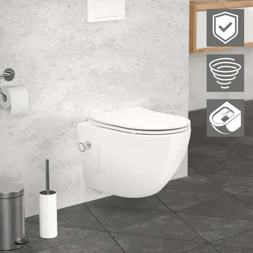 LuxeBath Wand WC Spülrandlos mit Bidet-Funktion - Sanitäranlagen & Zubehör – Modernes, spülrandloses Wand-WC mit Bidet-Funktion für höchste Hygiene und Komfort. Mit Nano-Beschichtung für einfache Reinigung und Soft-Close Sitz für geräuschloses Schließen.