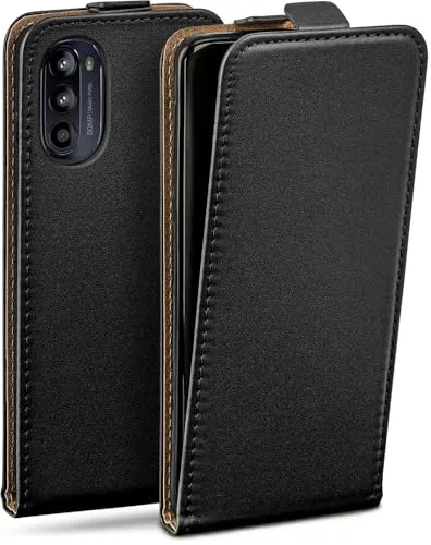 moex Flip Case für Motorola Moto G52 Hülle klappbar mit 360 Grad Schutz, Handyhülle mit Displayschutz, PU Leder Handytasche Lederhülle, Flip Case Cover Klapphülle, Schwarz