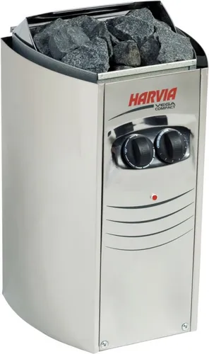 Harvia Saunaofen Vega Compact 2,3 kW - Effiziente Saunaheizung - Sonstiges Saunazubehör, kompakter und leistungsstarker Saunaofen aus rostfreiem Stahl mit integriertem Steuergerät für einfache Bedienung und Installation.