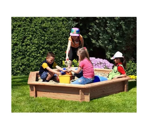 Gartenpirat Sandkasten aus Lärchenholz Ø 230 cm - TÜV-geprüfter 6-eckiger Sandkasten aus Lärchenholz, ideal für Kinder ab 3 Jahren – robust und sicher für endlosen Spielspaß im Garten.