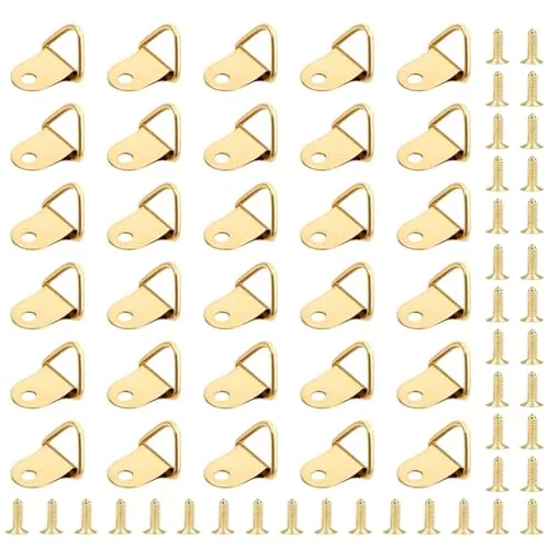 Stück Bildaufhänger mit 50 Schrauben,Bilderhaken zum nageln,Bilderrahmen Sortier Haken,Aufhängung,Bild Rahmen Haken Kit Bilderrahmen Aufhänger für Haus Büro Foto Bild Malerei Hängen (Golden) 50