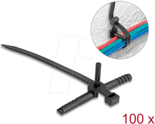 DELOCK 18914 - Kabelbinder mit Dübel L 150 x B 7,0 mm schwarz 100 Stück