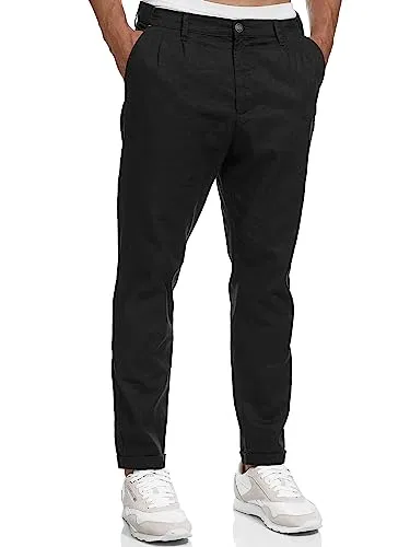 Indicode Herren Cunningham Stoffhose aus Baumwolle & Leinen | Herrenhose Freizeithose Männer Black, XL