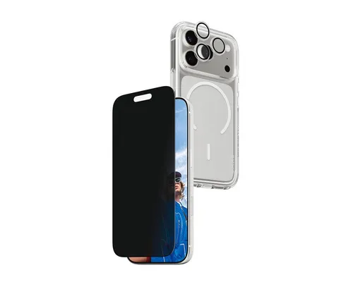 PanzerGlass CARE 3-in-1 Flagship Privacy Bundle für iPhone 17 Pro - Zubehör mit umfassendem Schutz, inklusive Datenschutzfilter, der Ihre Privatsphäre schützt und gleichzeitig das Display vor Kratzern bewahrt.