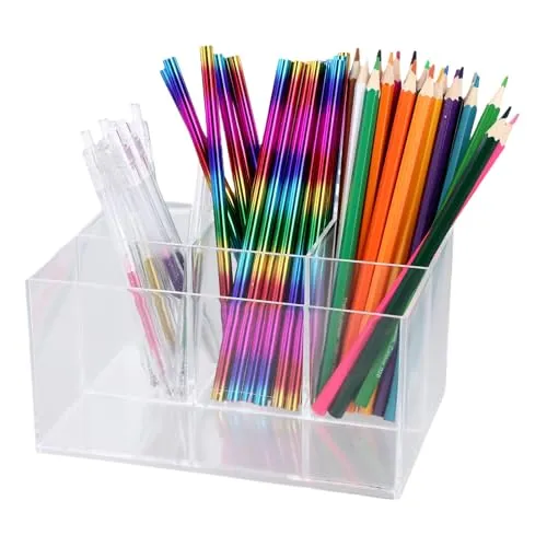 Culinavog 4 Fächer Schreibtisch-Organizer, Plastik Tisch Stifthalter Organizer, Clear Bleistift Aufbewahrungs Organizer, Multifunktionaler Stift Halter Box für Büro Schule Schreibtisch Haushaltsbedarf