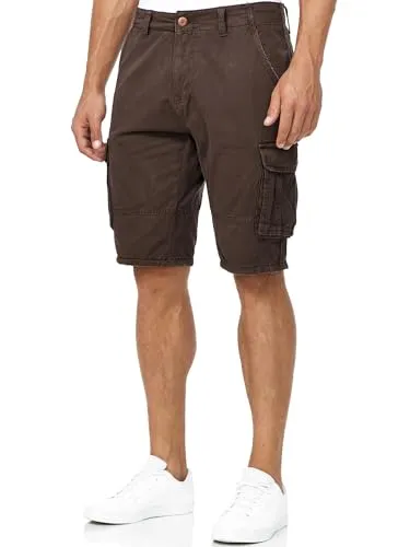 Indicode Herren Blixt Cargo Shorts mit 6 Taschen und Gürtel aus 100% Baumwolle | Dk Brown, M - Stylische Cargo Shorts mit 6 praktischen Taschen, abnehmbarem Gürtel und modischer Camouflage-Optik. Ideal für Freizeit und Outdoor-Aktivitäten, aus hochwertiger Baumwolle für besten Tragekomfort.