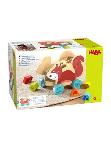 HABA Ziehfigur Eichhörnchen - Lustiges Holzspielzeug für Lauf-Anfänger, fördert Bewegungsdrang und Feinmotorik mit bunten Stecksteinen zum Sortieren und Stecken.