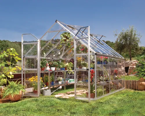 Palram - Canopia Aluminium Gewächshaus Panorama/Octave 366x243 cm - Garten-Zubehör: Robustes Gewächshaus mit Aluminiumrahmen, 100% UV-Schutz und 90% Lichtdurchlässigkeit für optimale Wachstumsbedingungen.