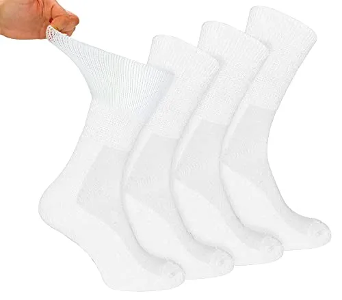 Dr.Socks 4er Pack Ohne Gummibund Diabetikersocken Atmungsaktiv Bambus Socken | Extra Breit Nahtlos Socken für Geschwollene Füße (43-45, Weiß)