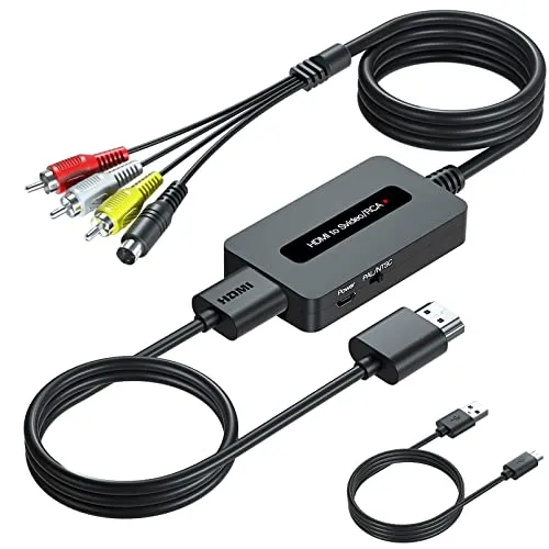 SUNNATCH HDMI auf S-Video RCA Konverter Kabel - Video-Formatwandler mit allen benötigten Kabeln im Lieferumfang, wandelt HDMI in S-Video und RCA um, ideal für ältere Fernseher und Projektoren.