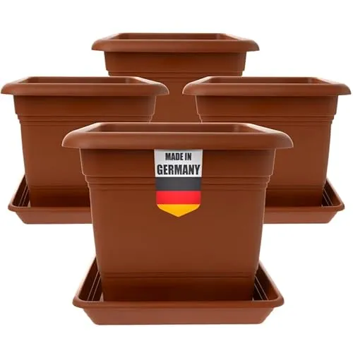 2friends Pflanzkübel Eckig 28x28 Terracotta 4er Set - Robuster Blumentopf Groß für Draußen Idealer Topf für Tomatenpflanzen, Pflanztöpfe Eckig Kunststoff für Garten & Balkon