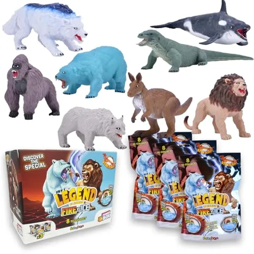 sbabam Legend of Animals Fire vs Ice Erweiterbare Tiere, Funny Box mit 3 verschiedenen Figuren wie Gorilla, Orca, Löwe, Bär, Spielzeug für Kinder