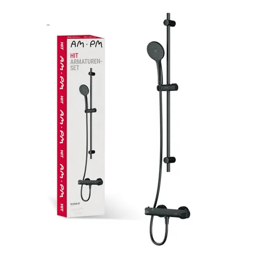 Set für Dusche - Brausethermostat & Duschset, Schwarz matt - Badewannen- & Duschsysteme: Komplettset mit Thermostat, Handbrause und Duschstange für eine schnelle und stilvolle Badezimmergestaltung.