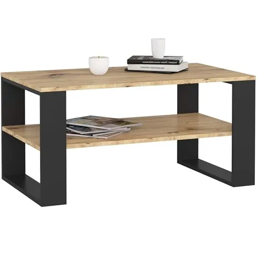 AKORD Couchtisch Holz Alex mit Regal, 92x45x53cm in schwarz von Akord
