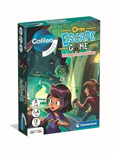 Clementoni Galileo Escape Game - Gefangen im Grusel-Haus - Gesellschaftsspiel zum Knobeln & Rätseln inkl. Hinweiskarten und Requisiten - Familienspiel ab 8 Jahren 59449