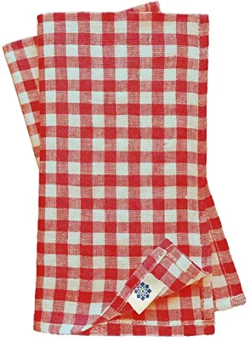 Linen & Cotton 4 x Stoffservietten Servietten Stoff Leinenservietten Kariert im Landhausstil Estella - 100% Leinen, Weiß Weiss Rot (43 x 43cm) Verschiedene Frühling/Home Küche Restaurant Cafe Bistro