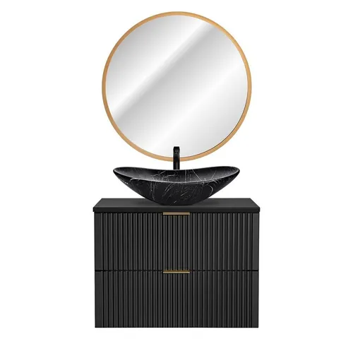 Lomadox Badmöbel-Set ADELAIDE-56-BLACK – Stilvolles Spar-Set in Schwarz - Elegantes Badmöbel-Set in Schwarz mit gerillter Front. Ideal für moderne Badezimmer, platzsparend und funktional. Lieferung ohne Dekoration, Selbstmontage erforderlich.