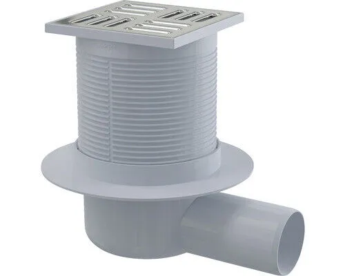 Alcadrain Bodenablauf 105 mm x 105 mm mit waagerechten Abgang DN 50 mm, Edelstah