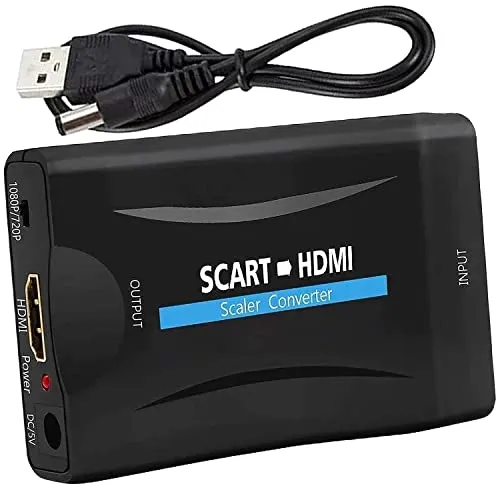 Scart zu HDMI Konverter Adapter - HD Video & Audio Converter für Projektor & HDTV - Video-Formatwandler mit 720p/1080p Ausgang für perfekte Bild- und Tonqualität, ideal für ältere Geräte wie VHS, Xbox, PS3 und mehr.