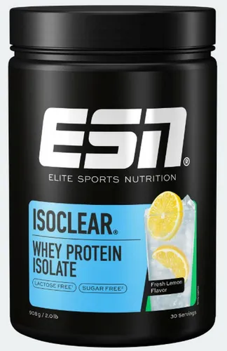 ESN ISOCLEAR Whey Isolate Protein Pulver, Fresh Lemon, 908 g - Molkenproteine, fruchtig erfrischend mit bis zu 25,5 g Protein pro Portion - ideal für Muskelaufbau und Diätmanagement, nahezu 0% Zucker und Fett.