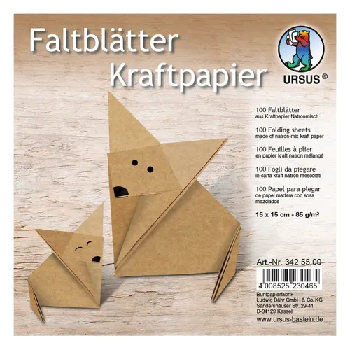 URSUS Faltblätter Kraftpapier 15x15cm 100 Blatt Faltpapier Scrapbooking