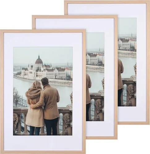 Your Design Bilderrahmen Querformat: 3er-Set Bilderrahmen, bruchsicheres Acrylglas, 40 x 60 cm, Eiche hell (Fotorahmen Holz)