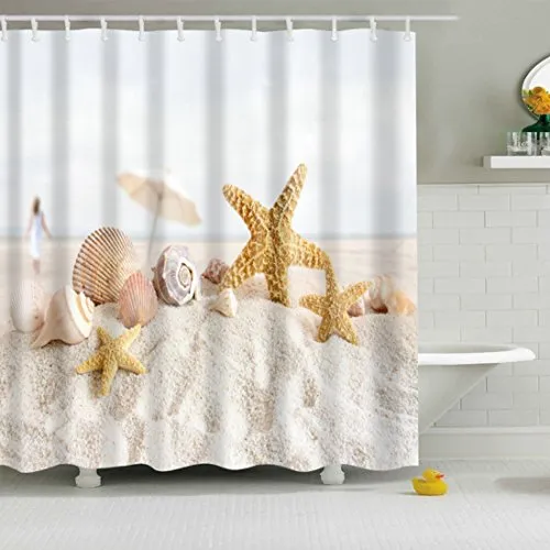 X-Labor Bunt Baum Duschvorhang 240x200cm Anti-Schimmel Wasserdicht Polyester Textil Stoff Badewannevorhang Shower Curtain (240 * 200cm (BxH), Seestern)