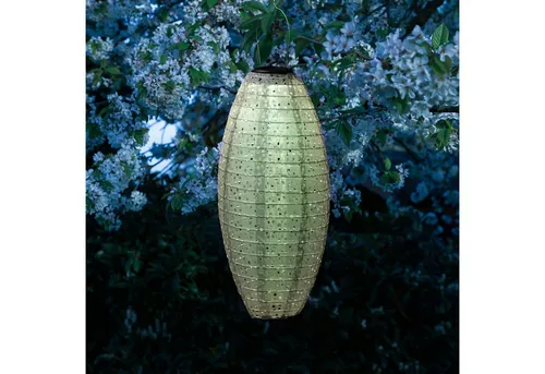 MARELIDA LED Lampion Solar Gartenlampion oval mit Blumenmuster grün H:40cm Balkon Terrasse, LED Classic, warmweiß (2100K bis 3000K)
