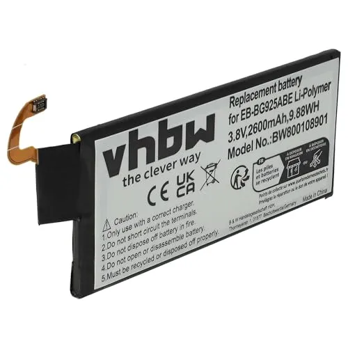 vhbw Akku Ersatz für Samsung EB-BG925ABE für Handy Smartphone Telefon (2600 mAh, 3,8 V, Li-Polymer)